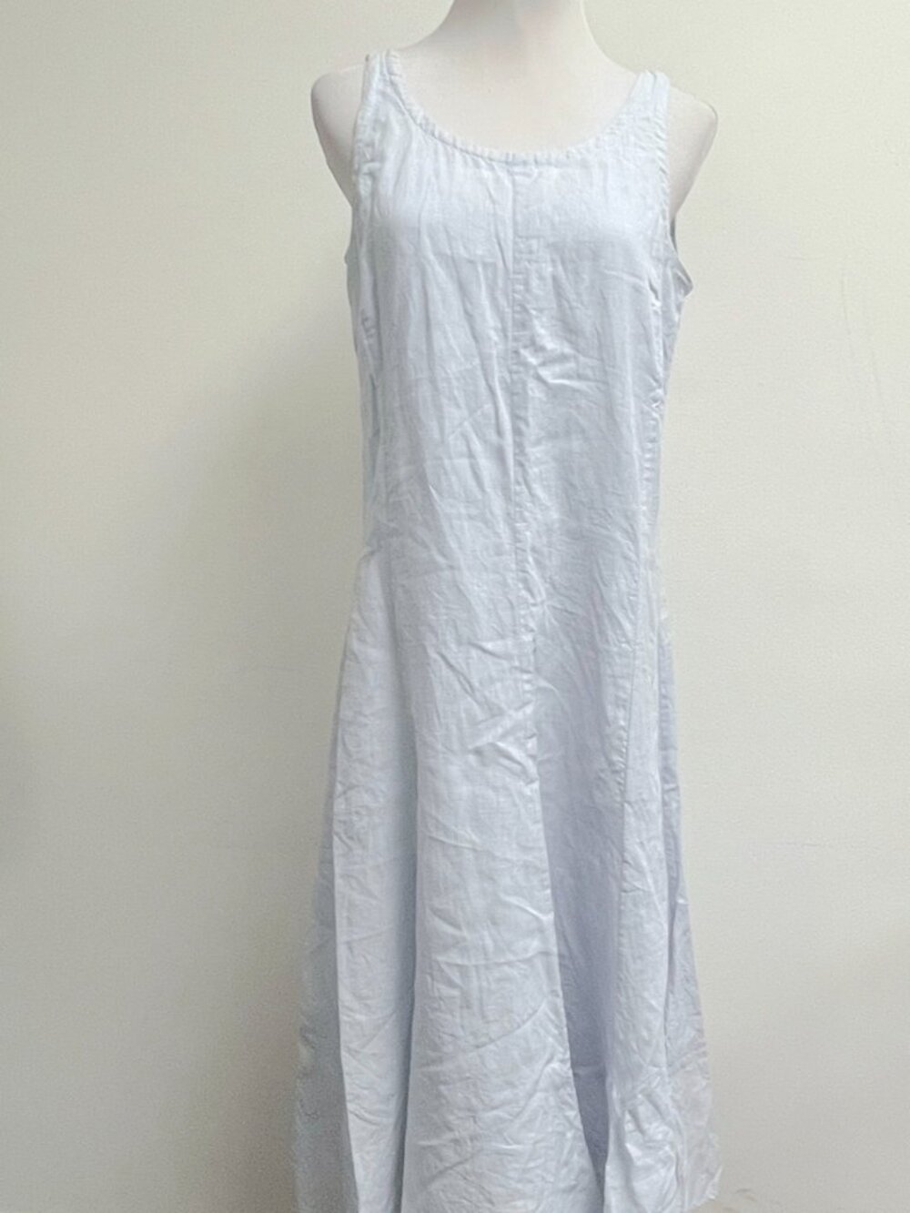 Eileen Fisher blue linen lined layered sleeveless midi dress PM